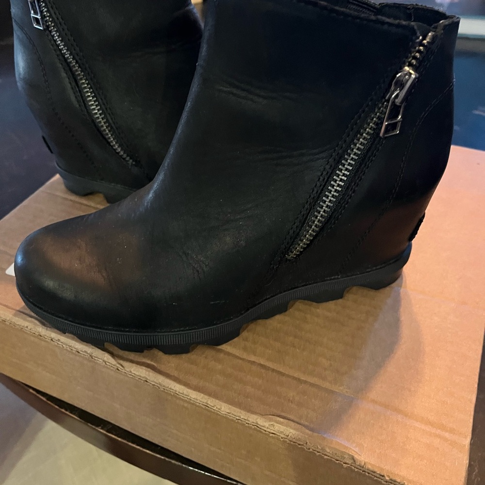 Black Wedge Ankle Boots with Zipper